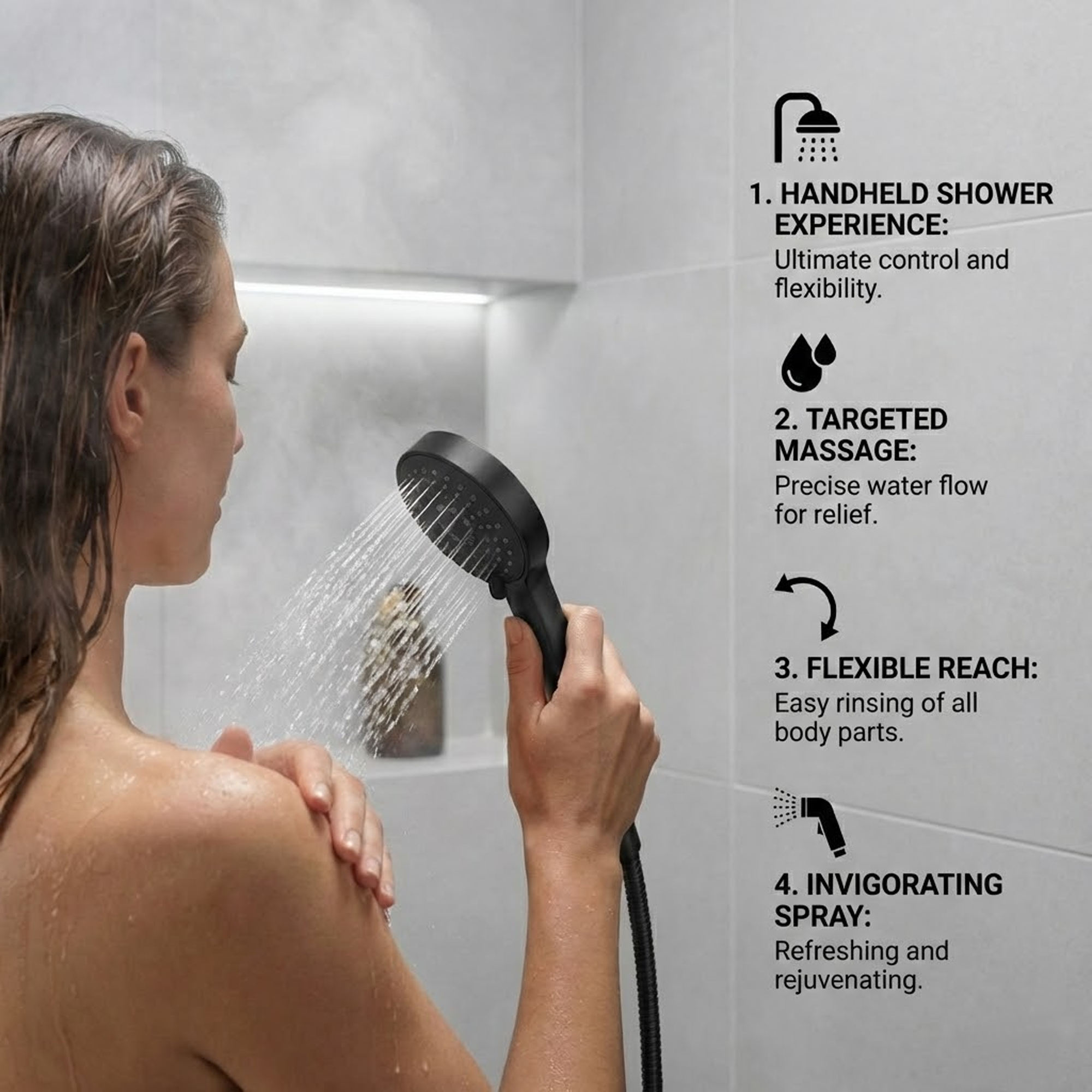 Arko Modern Round Thermostatic Shower with Filler – Matt Black