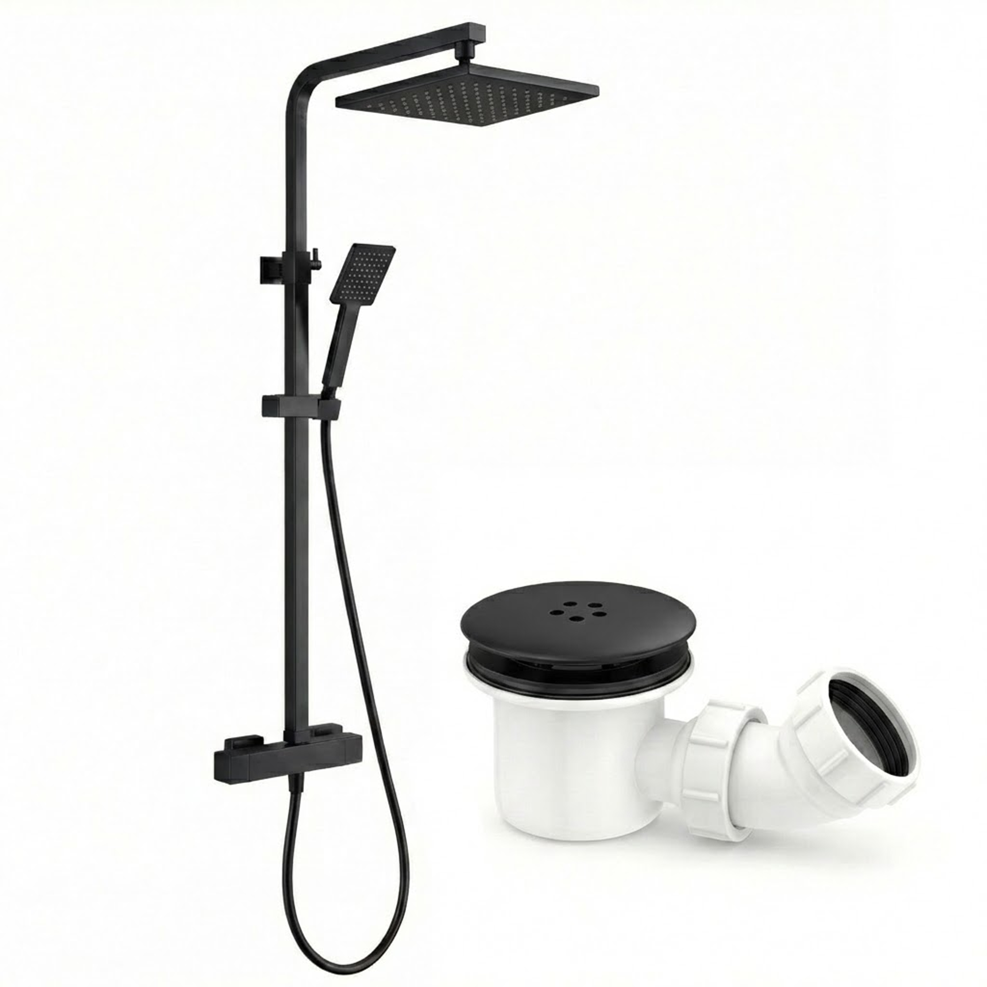 ARKO Bathroom Square Thermostatic Mixer Shower with Riser Rail, Shower Waste & Twin head - Back