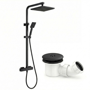ARKO Bathroom Square Thermostatic Mixer Shower with Riser Rail, Shower Waste & Twin head - Back