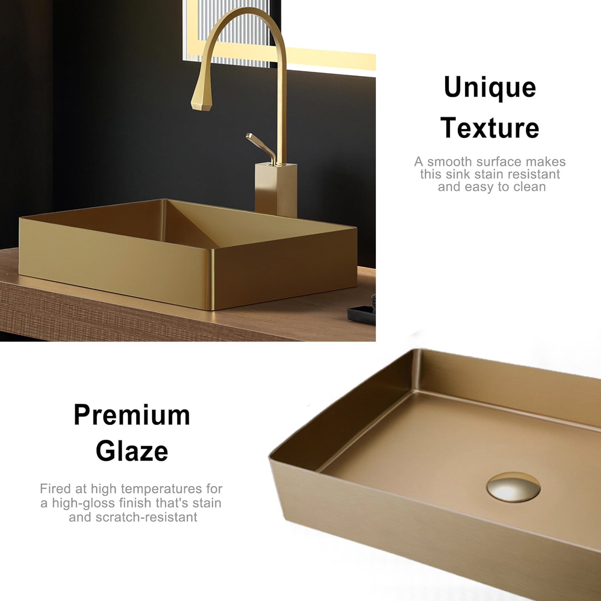 Countertop Basin, 526x346x120mm, Stainless Steel – Brass