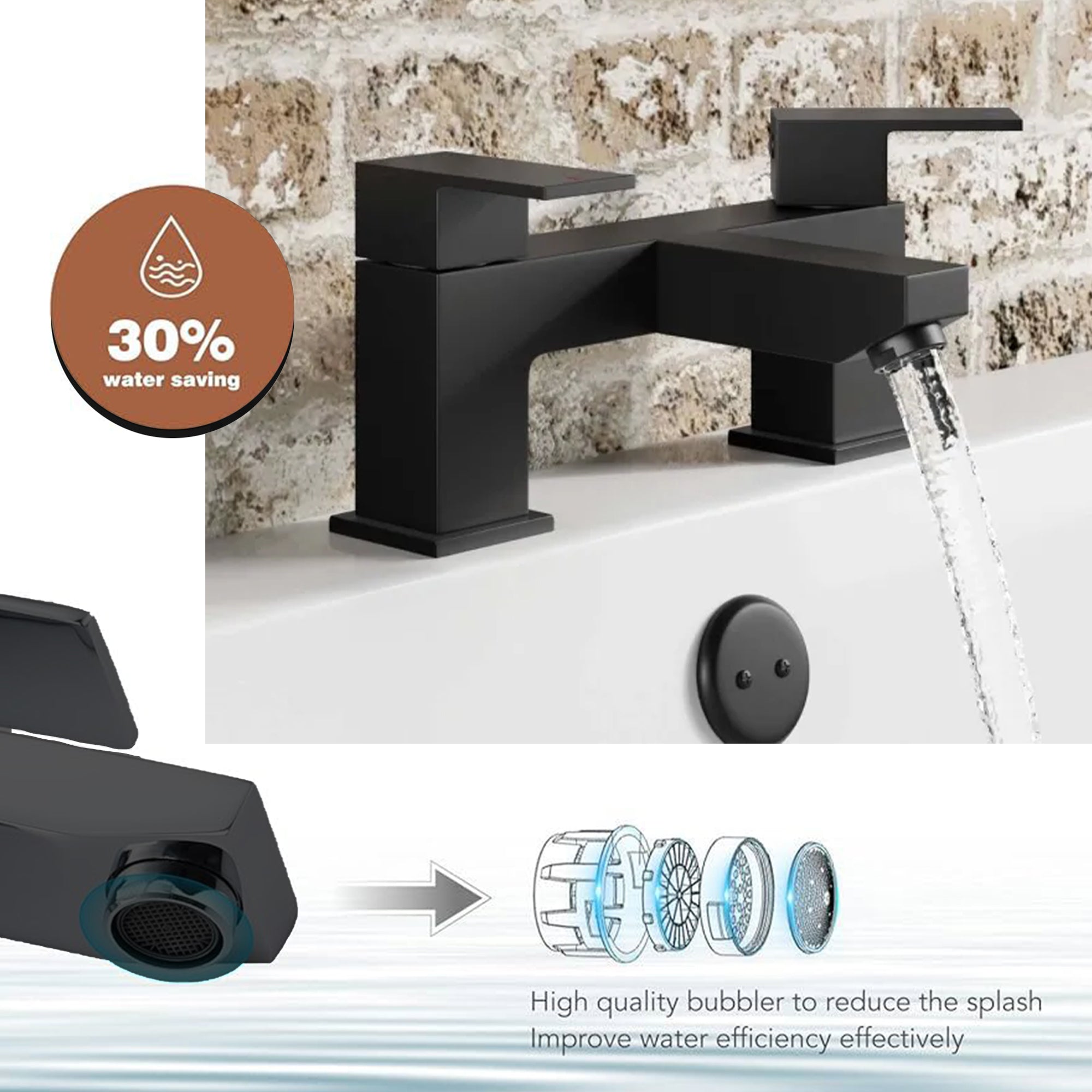 Verda Modern Bath Filler Tap – Black