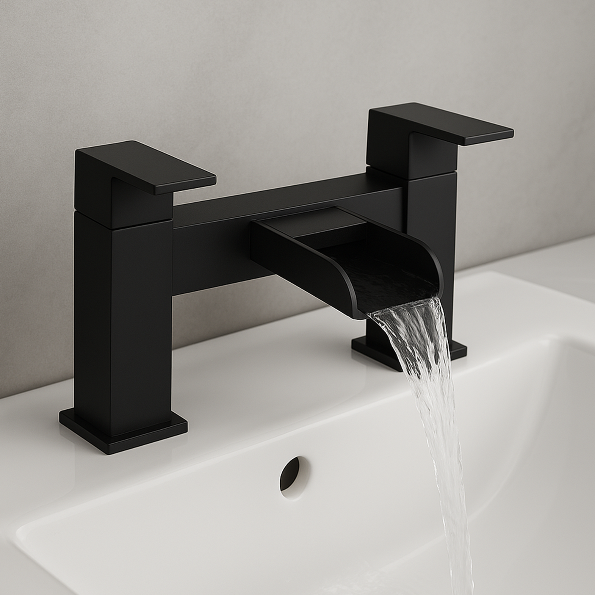 Arko Waterfall Bath and Basin Mixer Tap with Bath Waste Set -Black