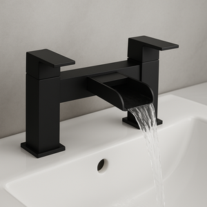 Arko Waterfall Bath and Basin Mixer Tap with Bath Waste Set -Black