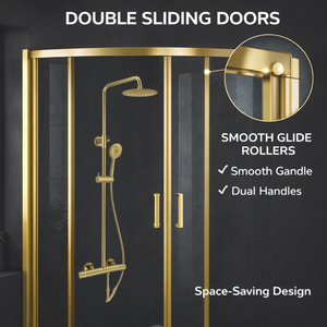 ARKO Round Rainfall Shower System with Handheld Spray & Curved Glass Sliding Shower Enclosure - Brass
