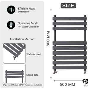 Arko Heated Towel Rail – 500 x 800mm – Straight Bars – Black
