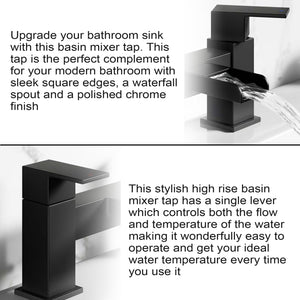 Waterfall Bath Shower Mixer Tap with Shower Kit – Black