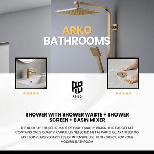 Arko Bathroom Vista Mixer Shower & Basin Mixer Tap Sets with Bath Shower Waste – Brass