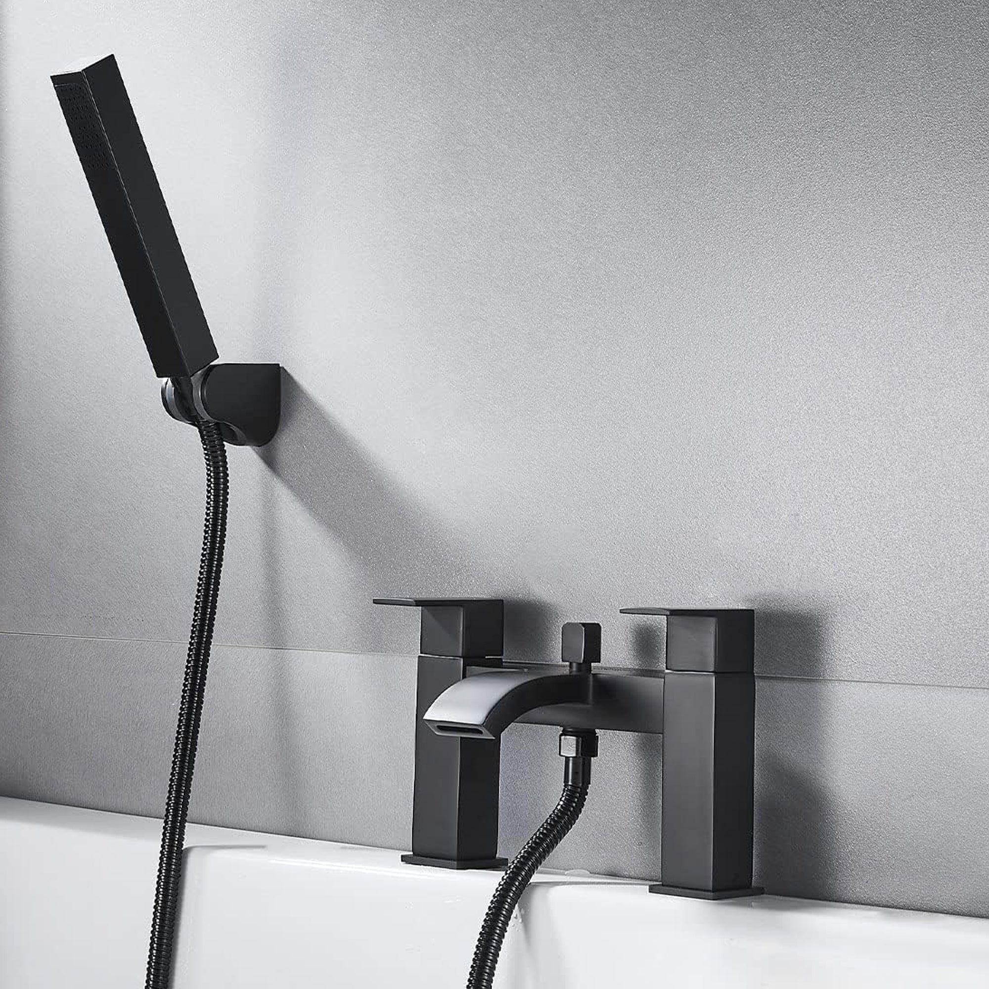 Vista Modern Black Bath Shower Mixer with Shower Kit – Matte Black