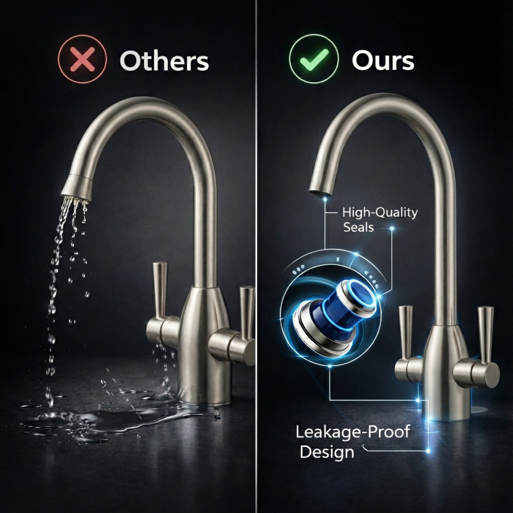 Arko Marlo Mono Mixer Kitchen Tap with Dual Lever & Swivel Spout - Brushed Nickel