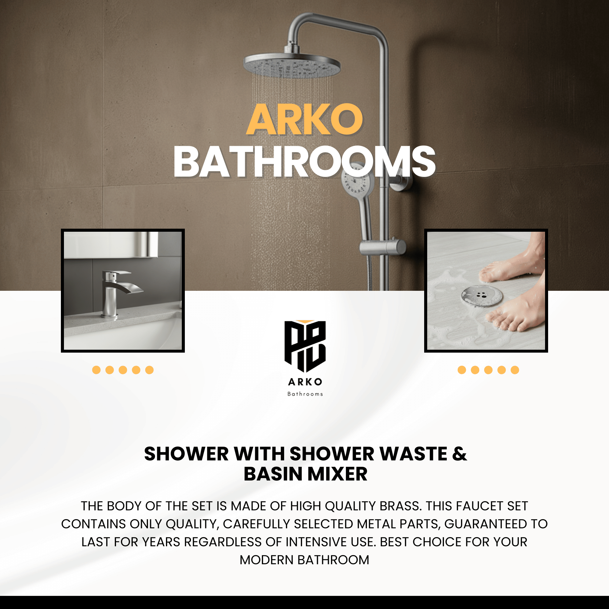 Arko Bathroom Capri Mixer Shower & Basin Mixer Tap Sets with Bath Shower Waste – Chrome