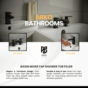 ARKO Verda Brass Bath & Basin Mixer Tap Set – Black