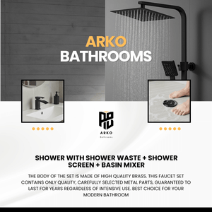 Arko Bathroom Vista Mixer Shower & Basin Mixer Tap Sets with Bath Shower Waste – Black