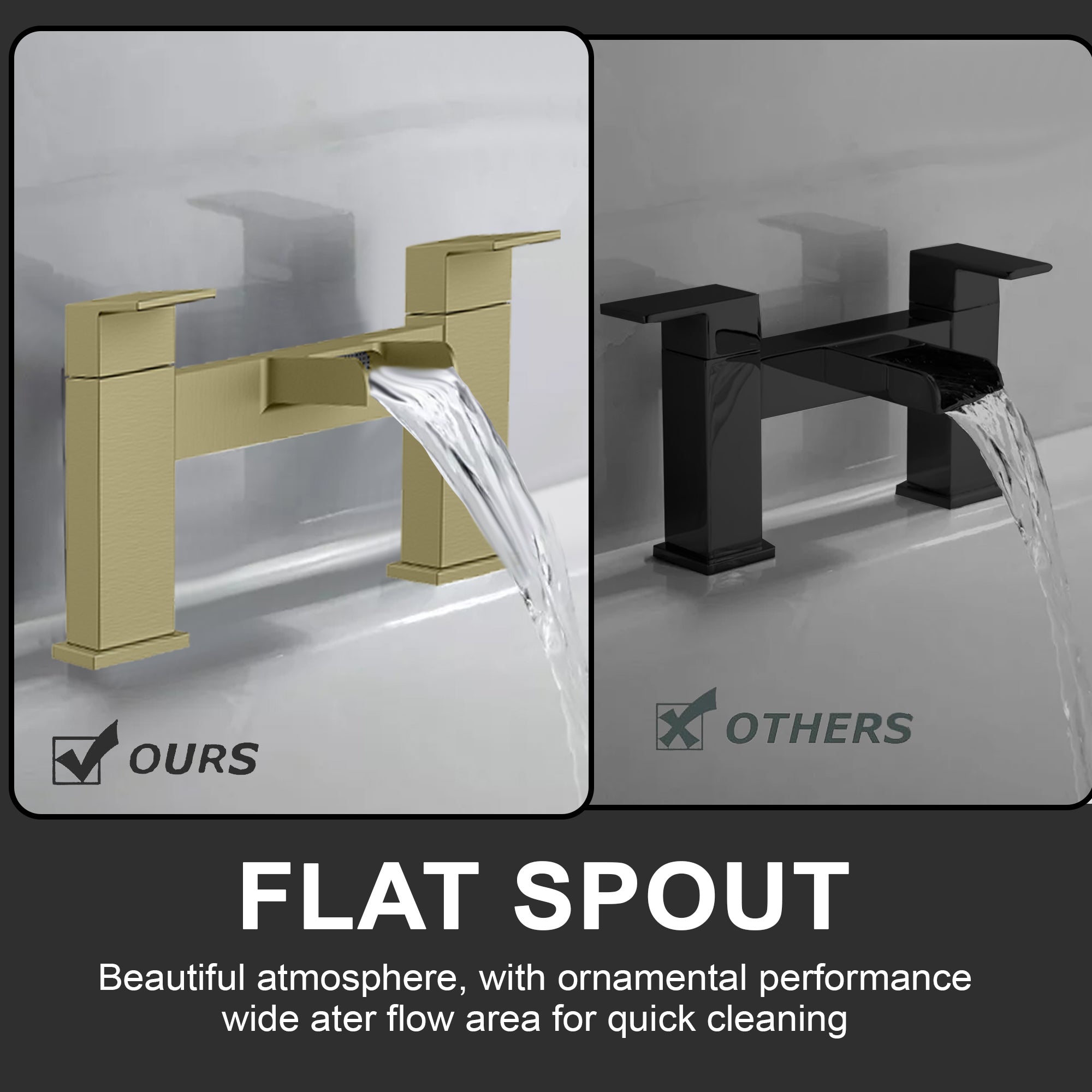 Waterfall Modern Bath Filler Taps – Brushed Brass