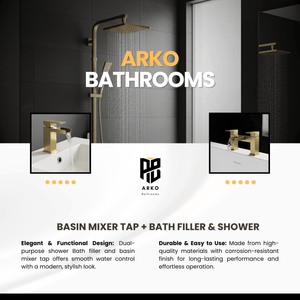 ARKO Waterfall Bath Filler & Mixer Shower Set – Brass