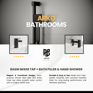 ARKO Waterfall Bath Filler & Hand Shower Set – Black