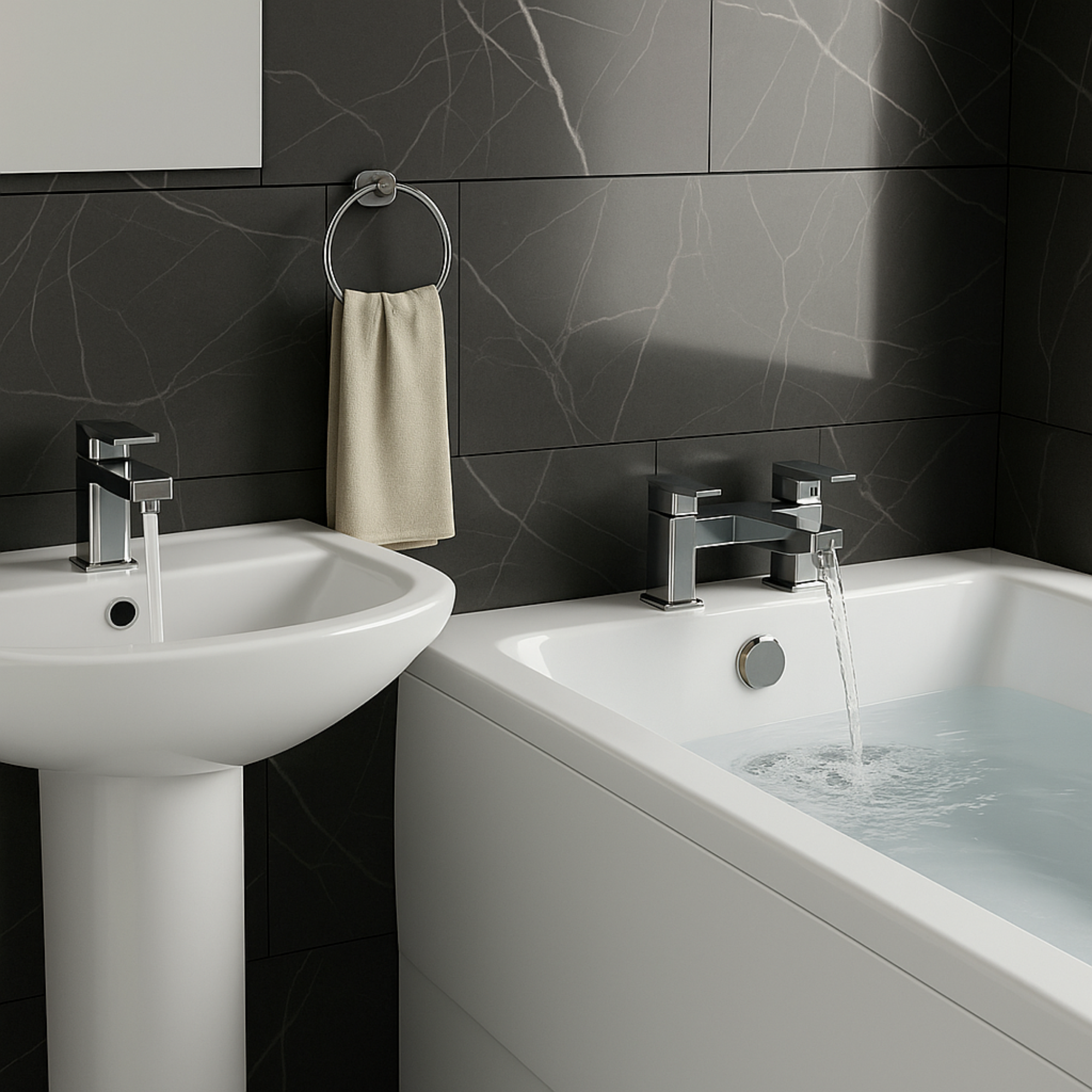 Arko Verda Bath and Basin Mixer Tap with Bath Waste Set - Chrome