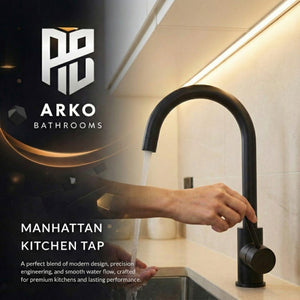 Arko Manhattan Single Lever Kitchen Sink Mixer Tap Swivel Spout - Black