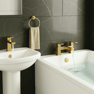 Arko Waterfall Bath and Basin Mixer Tap with Bath Waste Set - Brass