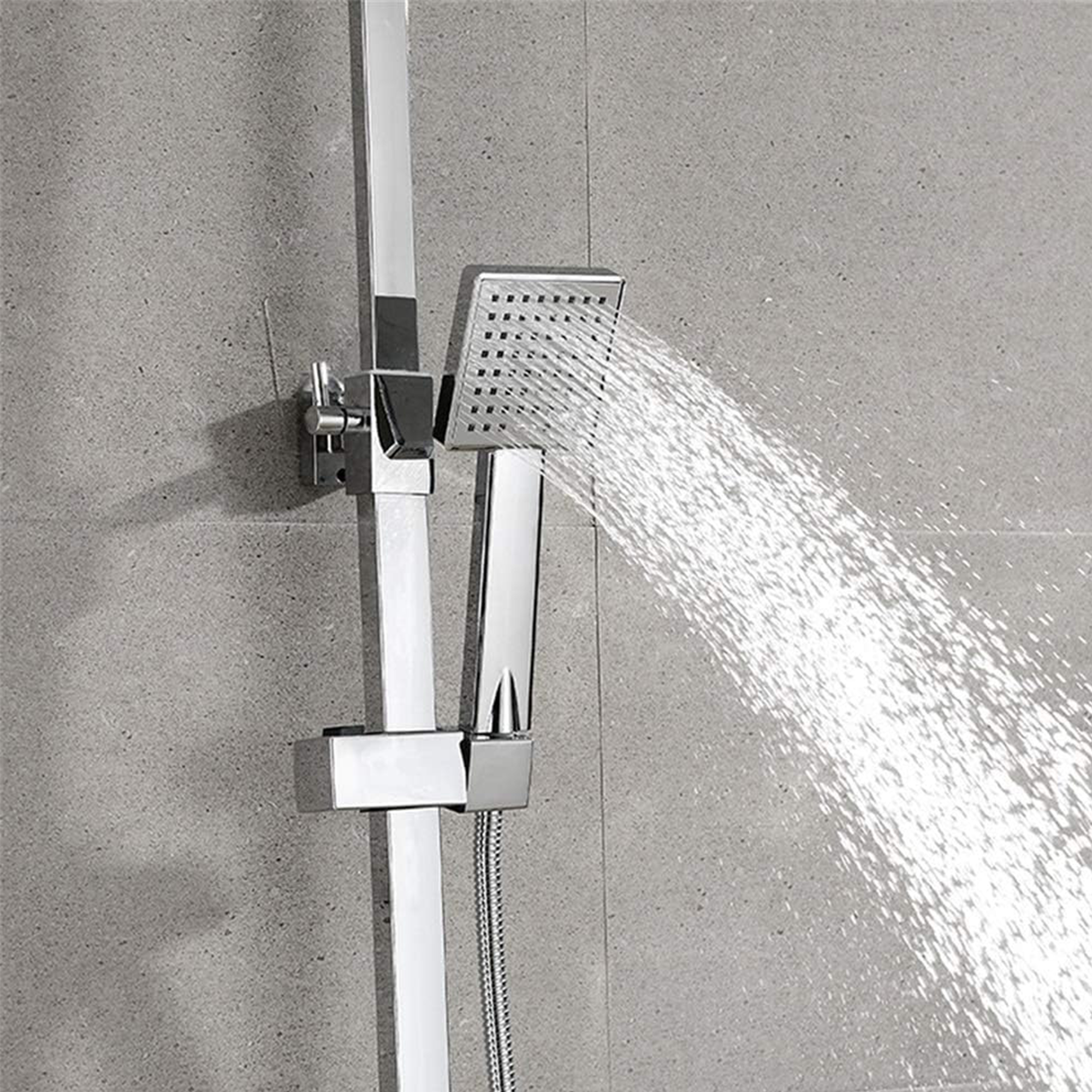 ARKO Bathroom Square Thermostatic Mixer Shower with Riser Rail, Shower Waste & Twin head - Chrome