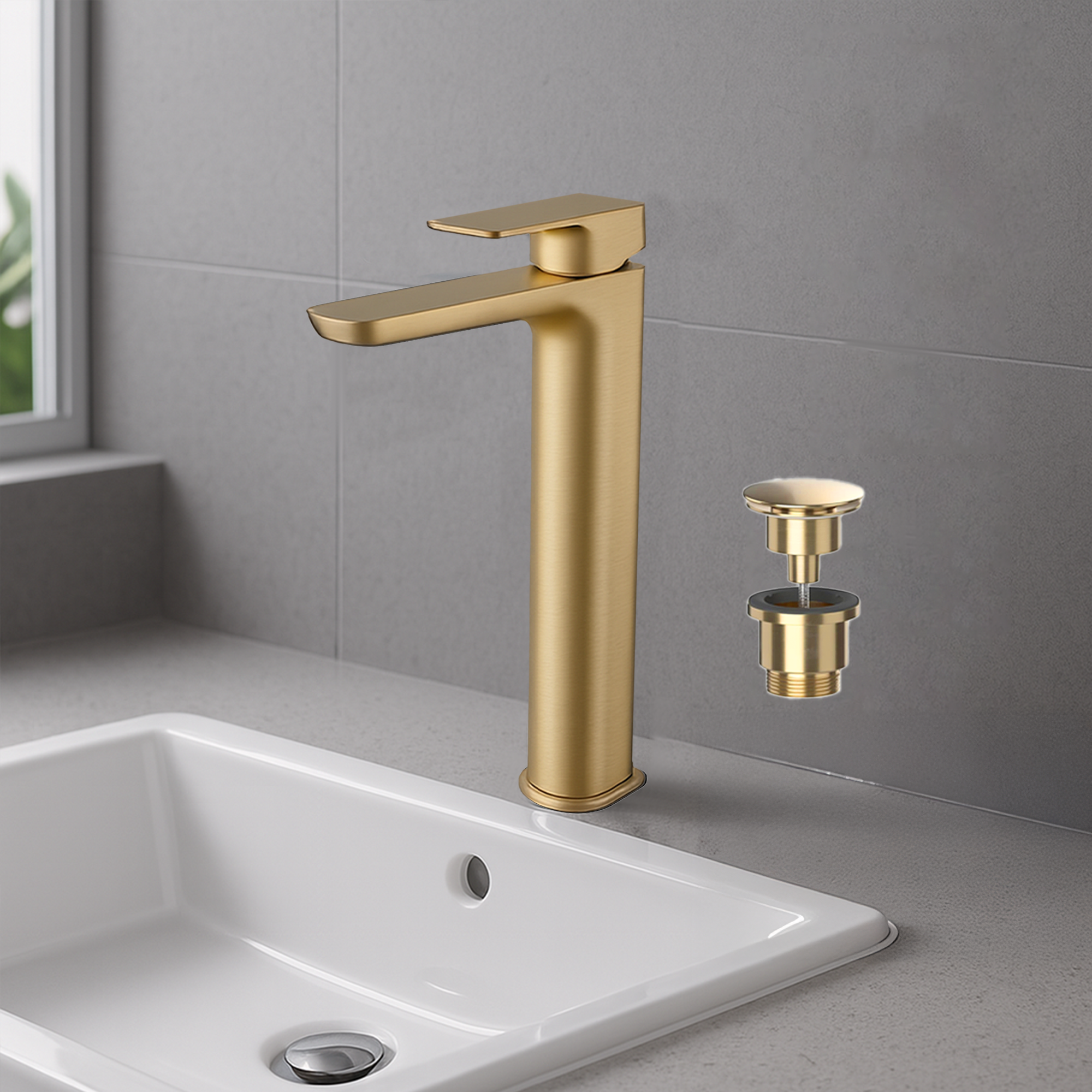 Capri Tall Basin Mixer Tap – Brushed Brass Finish