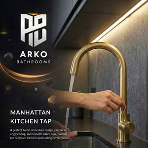 Arko Manhattan Single Lever Kitchen Sink Mixer Tap Swivel Spout - Brass