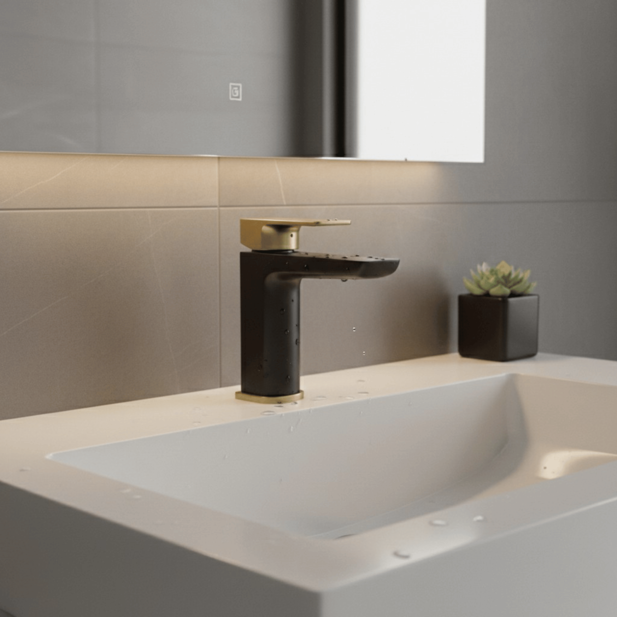 ARKO Square Basin Mixer Tap, Black&Brass – Stylish Bathroom Sink Faucet with Single Lever