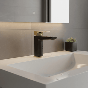ARKO Square Basin Mixer Tap, Black&Brass – Stylish Bathroom Sink Faucet with Single Lever