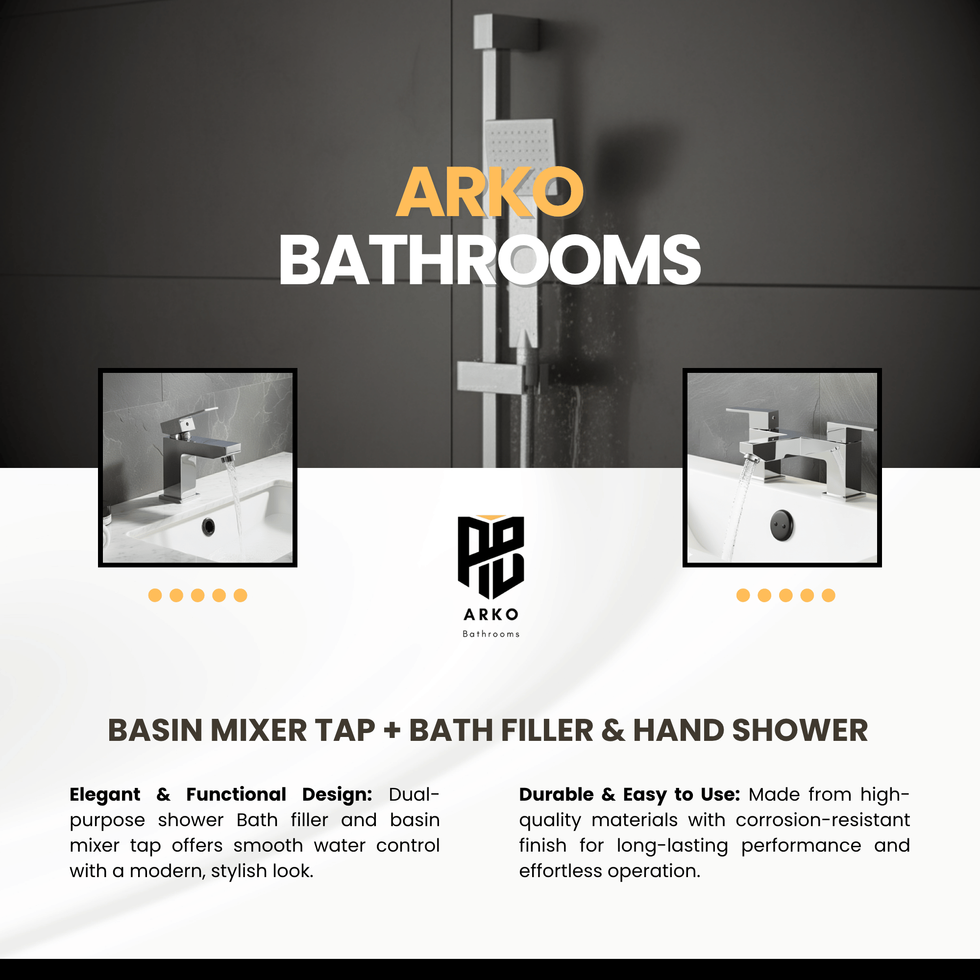 ARKO Verda Bath Filler & Hand Shower Set – Chrome