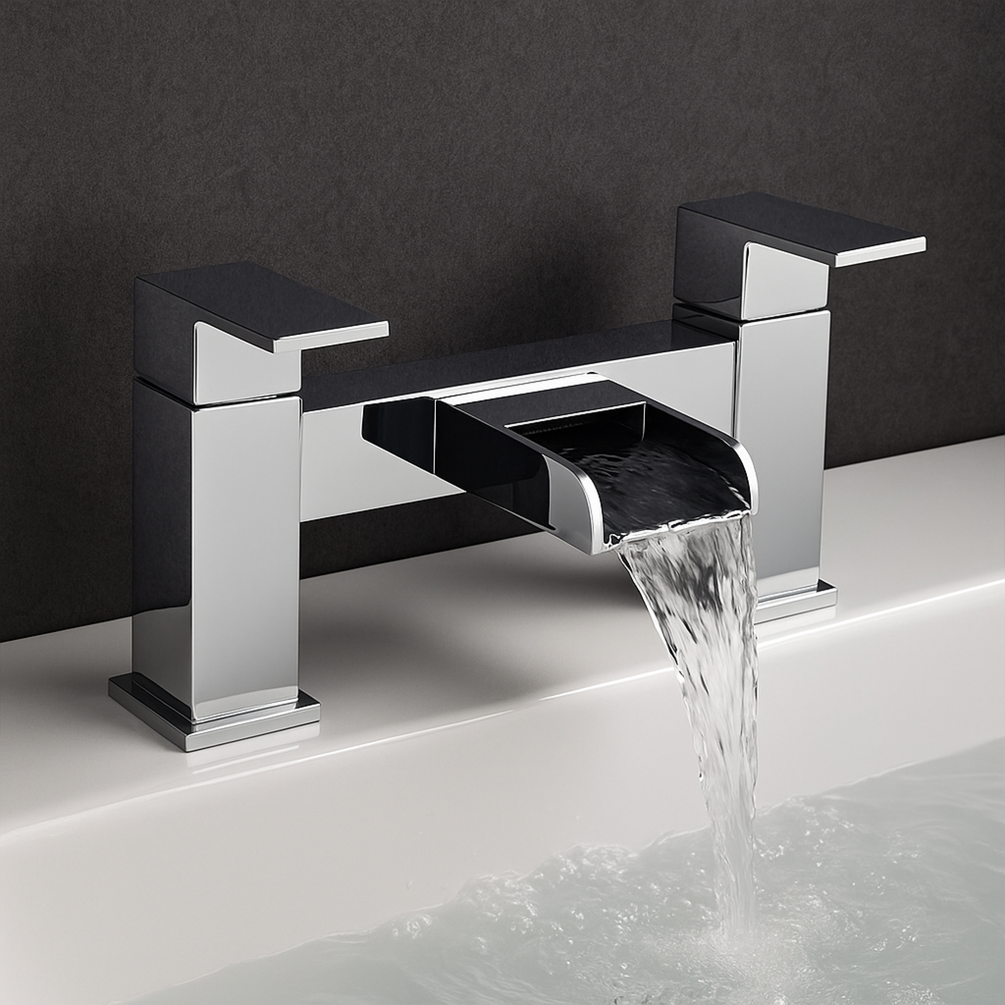 Arko Waterfall Bath and Basin Mixer Tap with Bath Waste Set -Chrome