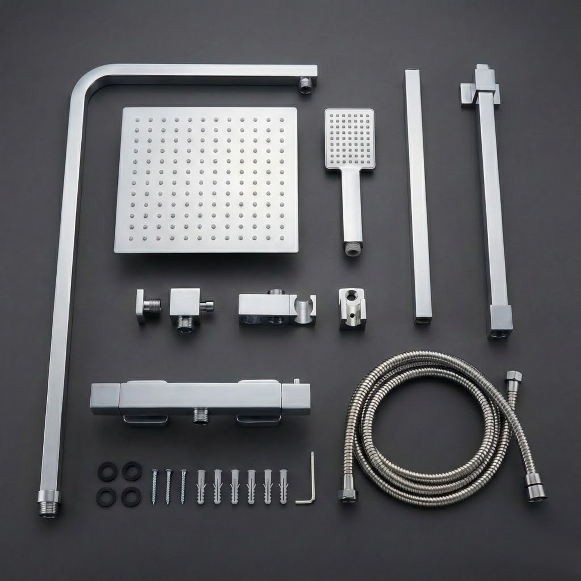Arko Modern Square Thermostatic Shower – Chrome