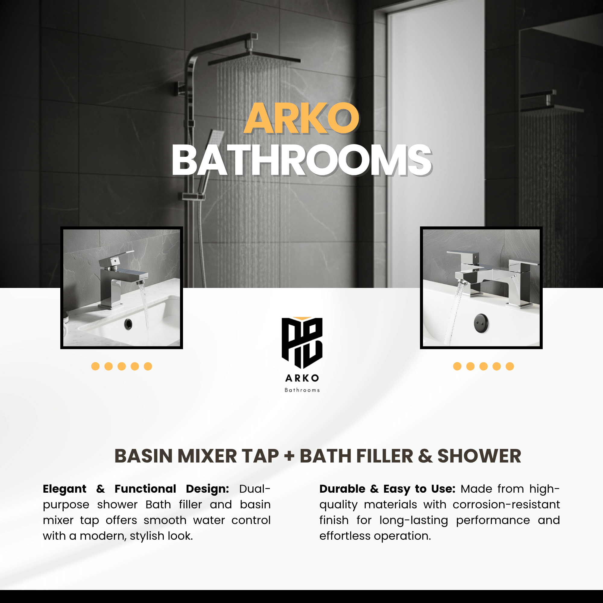 ARKO Verda Bath Filler & Mixer Shower Set – Chrome