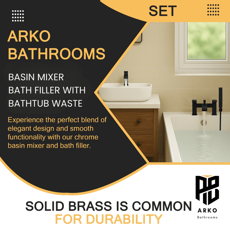 Arko Vista Basin Mixer Tap & Bath Shower Set with Bath Waste – Black