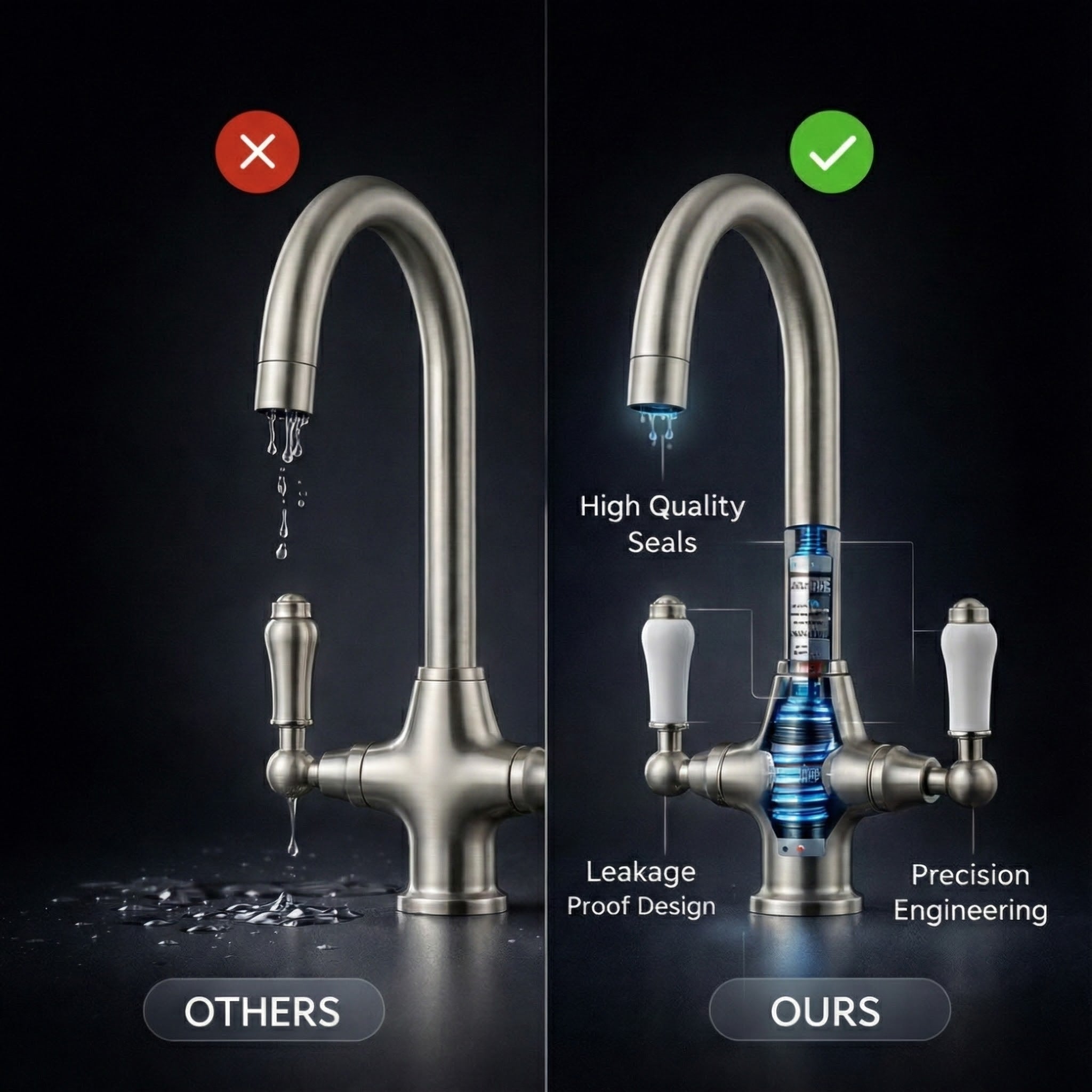Arko Harrogate Twin Lever Kitchen Sink Mixer Tap Swivel Spout - Brushed Nickel
