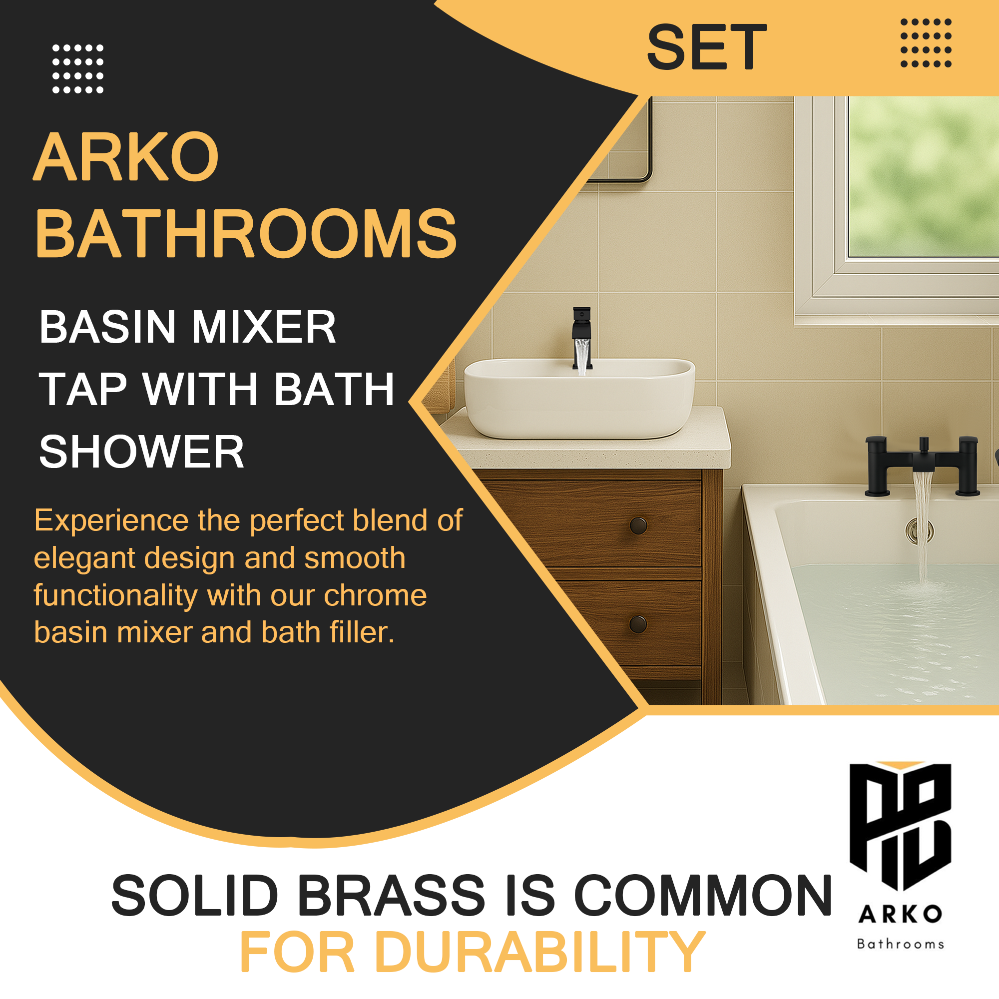 ARKO Capri Bath Shower & Basin Mixer Tap Set – Black