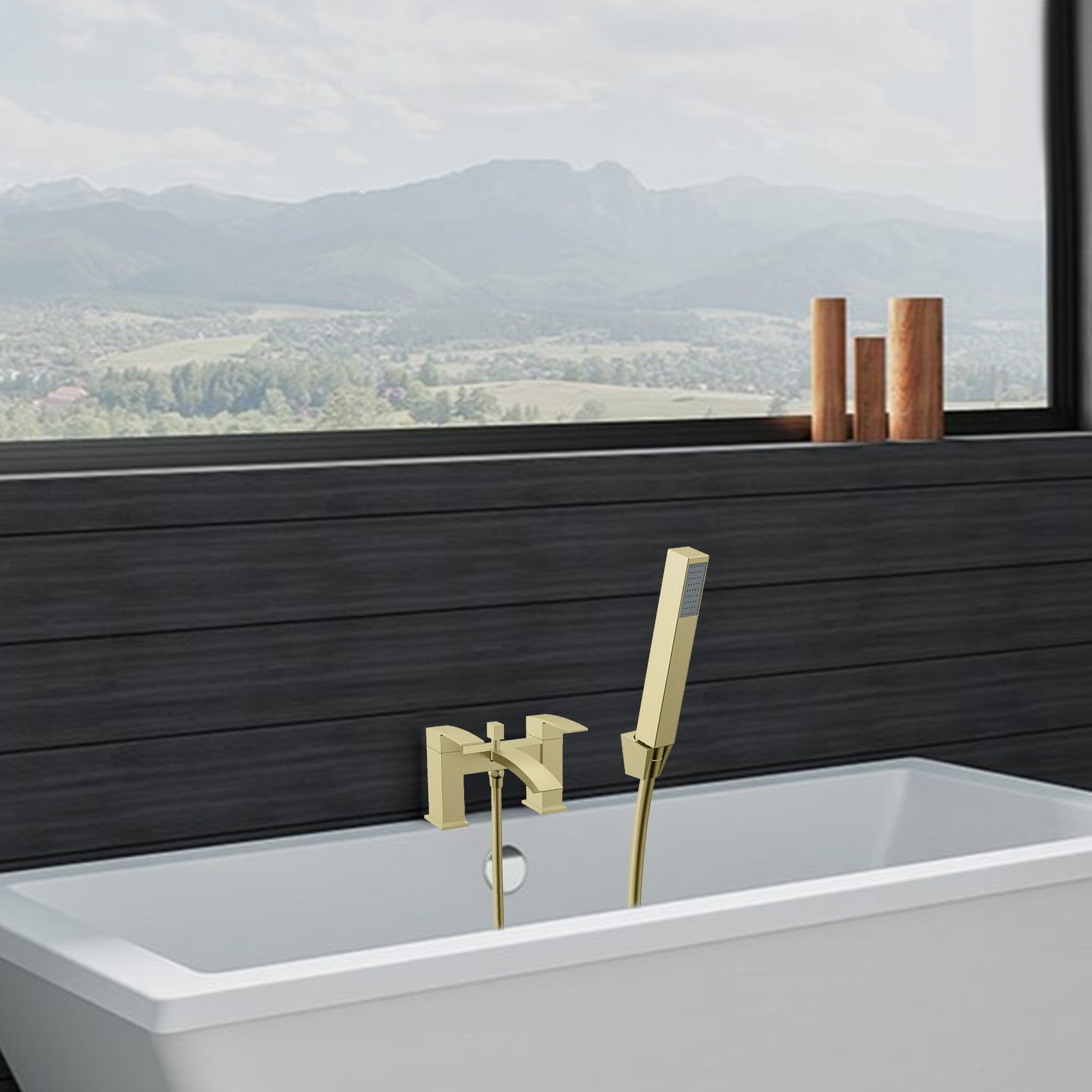 Vista Modern Bath Shower Mixer with Shower Kit – Brushed Brass