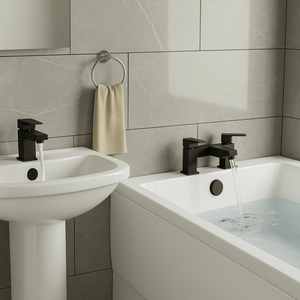Arko Verda Bath and Basin Mixer Tap with Bath Waste Set - Black