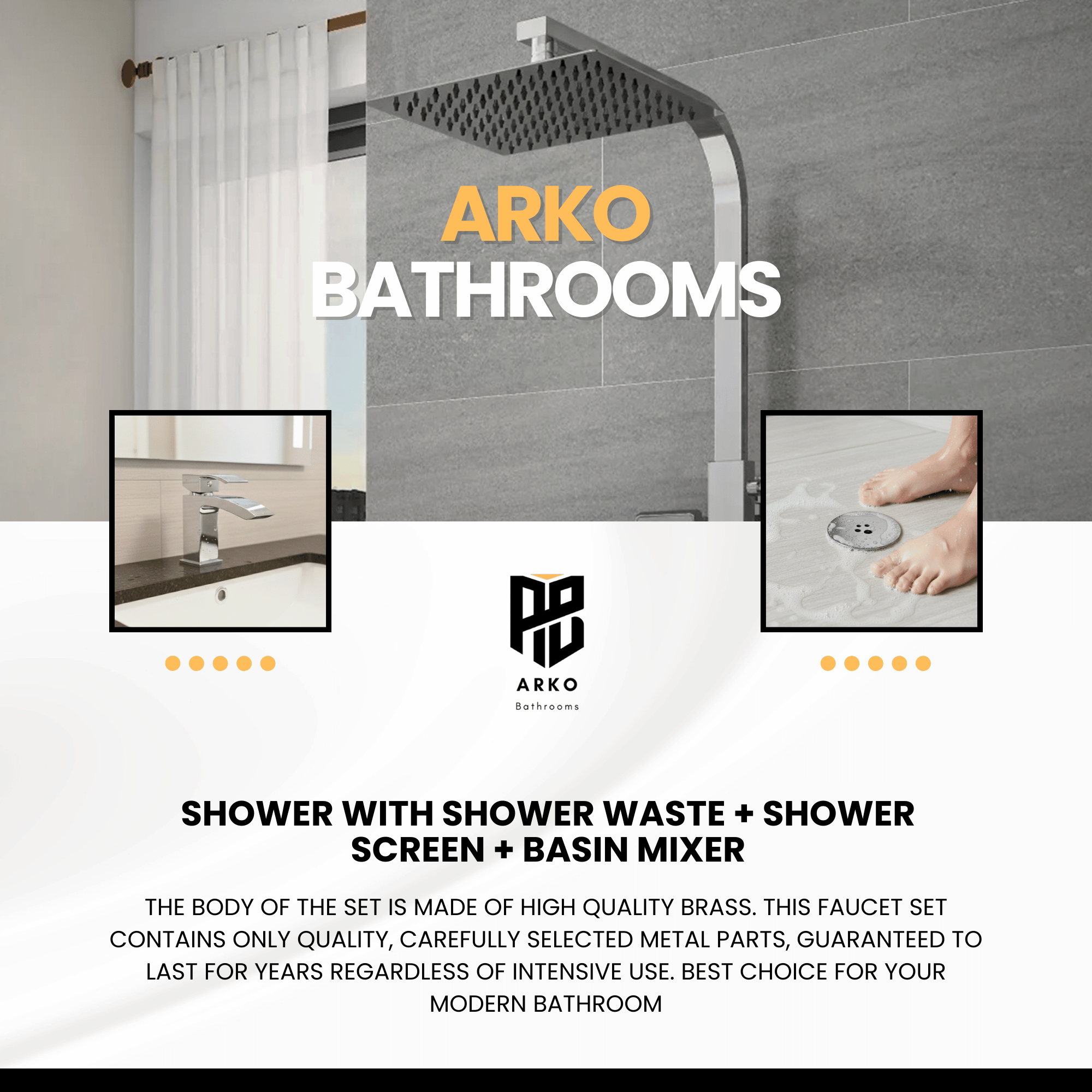 Arko Bathroom Vista Mixer Shower & Basin Mixer Tap Sets with Bath Shower Waste – Chrome