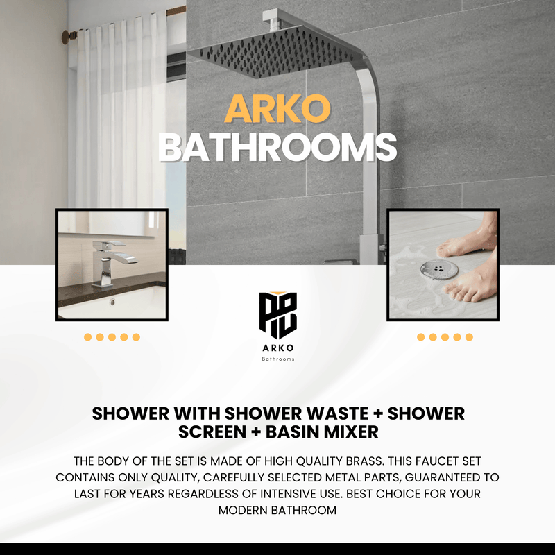 Arko Bathroom Vista Mixer Shower & Basin Mixer Tap Sets with Bath Shower Waste – Chrome
