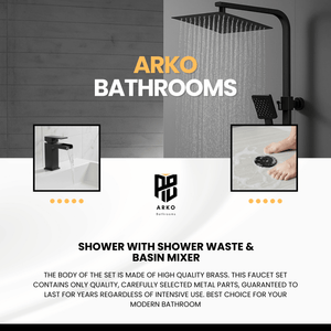 Arko Bathroom Waterfall Mixer Shower & Basin Mixer Tap Sets with Bath Shower Waste – Black