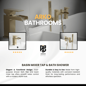 ARKO Waterfall Bath Shower & Basin Mixer Tap Set – Brass