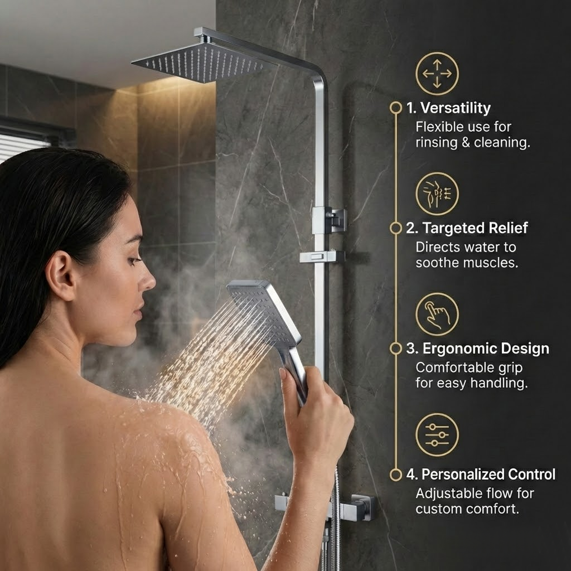 Arko Modern Square Thermostatic Shower  with Filler – Chrome