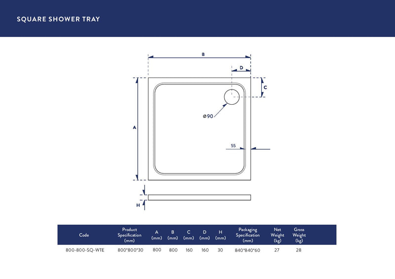 800X800 Shower Tray