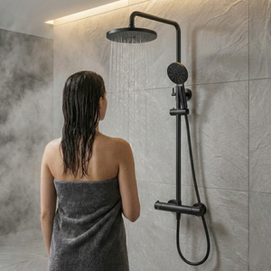 Arko Modern Round Thermostatic Shower - Matt Black