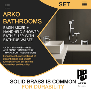 ARKO Capri Basin Mixer Tap, Bath Filler & Handheld Shower Set with Bath Waste – Chrome