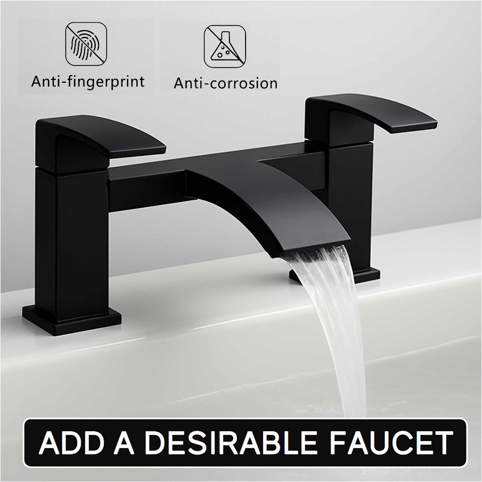 Arko Vista Bath and Basin Mixer Tap with Bath Waste Set - Black