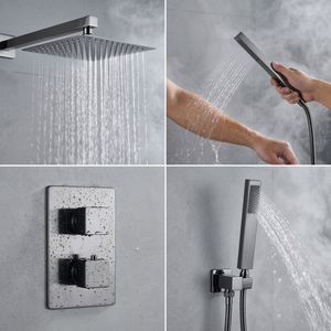 ARKO 2-Way Square Concealed Thermostatic Mixer Shower Dual Dial, Twin Head – Gunmetal