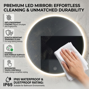 Arko Bathroom Mirror with LED Lights 600x600mm - Wall Mounted Vanity Large Round Mirror - Illuminated LED mirror