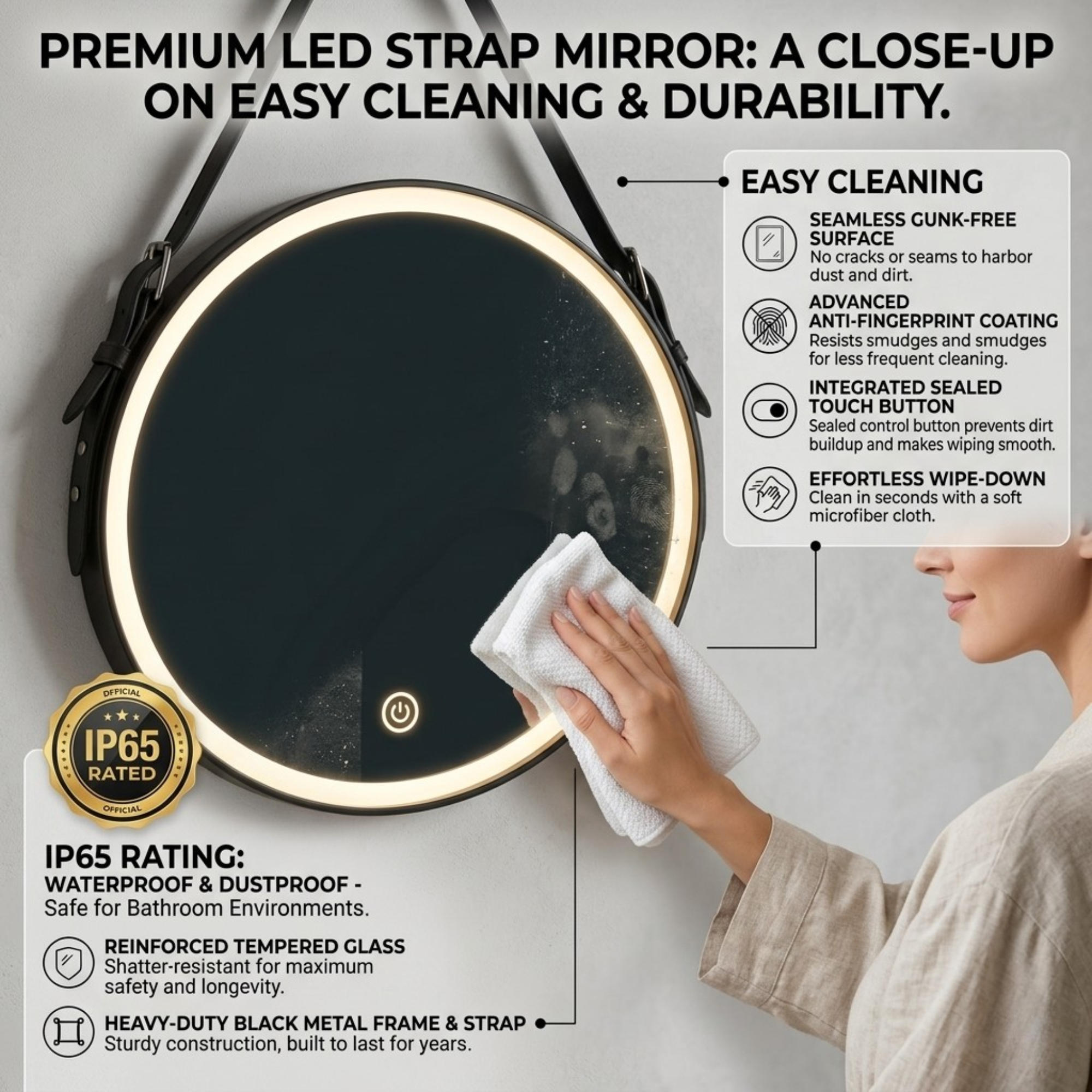 Arko 600x600mm Round LED Bathroom Mirror – Wall Mounted Illuminated Vanity Mirror
