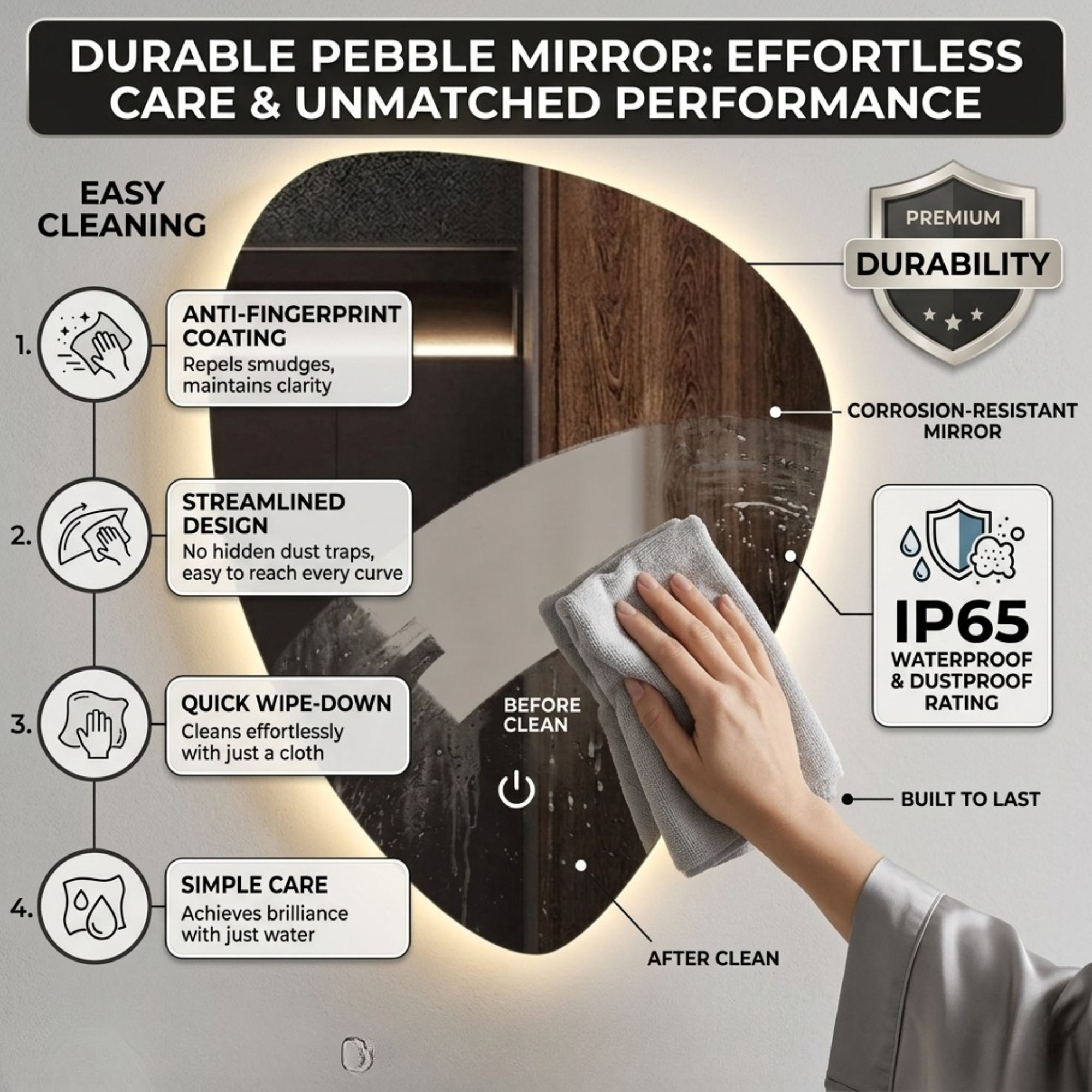 Arko Bathroom Teardrop LED Mirror with Lights 500x700mm - Wall Mounted Vanity Mirror -Bathroom mirror Illuminated LED mirror