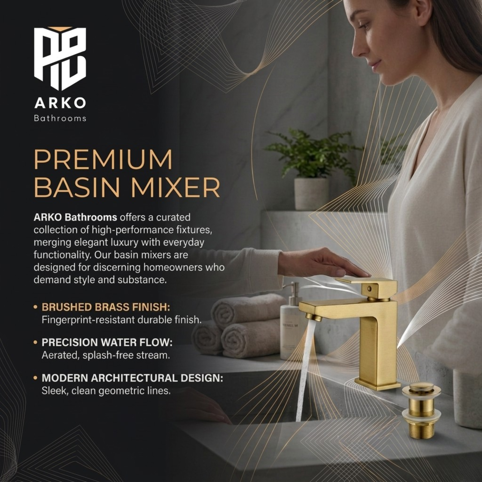 Verda Basin Mixer Tap Brushed Brass